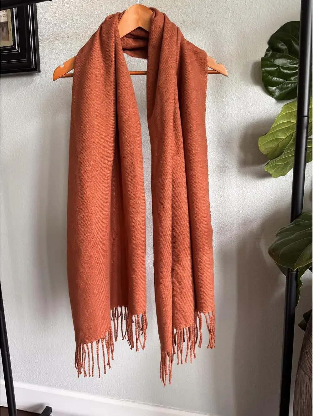 Reclaimed Vintage Chocolate Terracotta Blanket Scarf Fringe Oversized Unisex